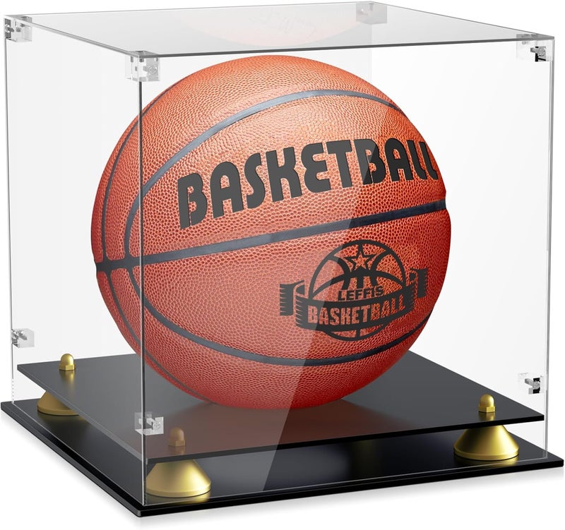 Leffis Basketball Display Case Acrylic Clear, UV Protected Basketball Stand Box Full Size with Double Layer Base, Soccer Display for Autographed Standard NBA WNBA Ball Memorabilia Keepsake - Image 1